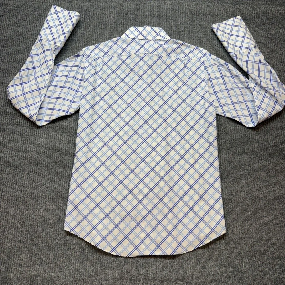 Banana Republic French Cuff Shirt Mens S Blue White Plaid Cotton Button Down